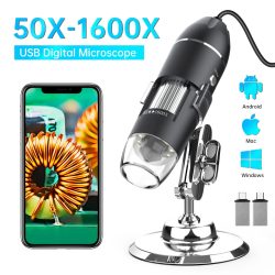 Hayve 1600X USB-Mikroskop 1080P HD-Lötmikroskop mit 8 LEDs, kompatibel mit Android, Mac, Windows (X4)