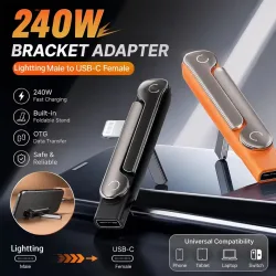 240W USB-C-Lightning-Adapter mit integriertem Ständer, multifunktionaler, faltbarer Konverter für Telefone