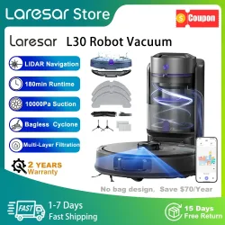 LARESAR, Laresar L30 Saugroboter ohne Beutel mit Zyklon-Saugkraft, 10000Pa, 180 Min Laufzeit, LiDAR-Navigation, 65 Tage Staubkapazität, 4-in-1 Saugen & Wischen