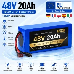 48V 20Ah Lithium-Ionen-Akku 13S6P 18650 Zellen E-Bike-Akku Hochkapazitäts-Wiederaufladbarer Li-Ionen-Akku mit Smart BMS-Schutz XT60 JST-Anschluss für Elektrofahrräder und -Roller EU-Lager Schneller
