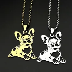 Niedliche Halskette mit Anhänger in Form einer französischen Bulldogge für Damen und Herren, Edelstahl, neues Design, trendiger Tier-Welpen-Schmuck, Geschenk für Hundeliebhaber.