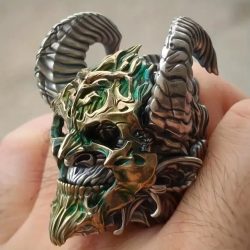 Punk-Stil Totenkopf-Teufel-Ring Vintage Übertriebenes Design Hip-Hop Herrenring Hochwertiger Einzigartiger Schmuck