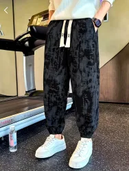 2026 Sommer Herren Schwarze Jogginghose mit Abstraktem Muster Schnelltrocknend Bequem Locker Lässig Modische Streetwear Kordelzug Kinderhose