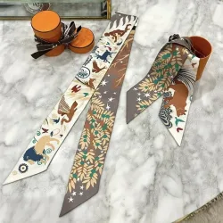 Neuer modischer, vielseitig kombinierbarer Seidenschal im koreanischen Stil mit Maya-Dschungeltieren, Twill-Langstreifen, kleiner Schal, zum Binden einer Tasche, Band, Schleife
