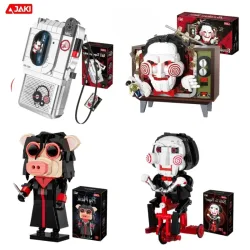 JAKI Chainsaw Massacre Serie Bausteine Billy The Puppet Schweinemasken-Bausatz Modell Salll Kassettenrekorder Spielzeug Ornament Geschenk