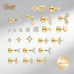 CANNER 14K Massivgold G23 Titan Stern Herz Zirkon Knorpel Tragus Helix Piercing Ohrstecker Hypoallergener Schmuck Geschenk