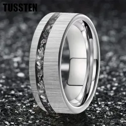 TUSSTEN 6/8MM Herren- und Damen-Ehering mit Meteoritenfragmenten in der Offset-Rille für Komfortablen Sitz
