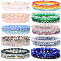 Einfaches 4-teiliges Set Kristall-Armbänder mit facettierten Perlen für Damen, buntes Glas-Kristall-Armband-Set aus Österreich, elastisches Armband-Set, Party-Schmuck.