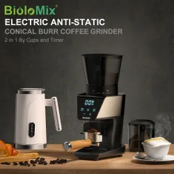 Biolomix Konische Kaffeemühle mit Digitaltimer 31 Präzise Einstellungen für Espresso Filterkaffee French Press Cold Brew