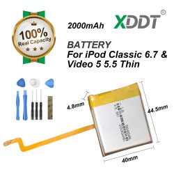 XDDT 2000mAh quadratischer Akku, Upgrade-SSD-Ersatz für iPod Classic 6.7&Video 5 5.5 Thin
