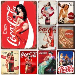 Retro-Blechschild ?Vintage Soda & Pin-Up?, Old-School-Werbung als Wandkunst, Dekoration für Männerhöhle, Bistro & Küche, Geschenk für Retro-Fans.
