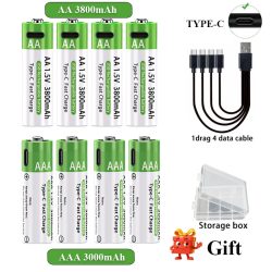 AA/AAA Akku 3000 mAh/3800 mAh Lithium-Batterie 1,5 V Konstante Spannung Schnelle Lade Typ-C für Fernbedienung Maus Spielzeug Ect