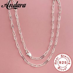 Andara 45?60 cm Großhandel 925 Sterling Silber 3 mm breite Büroklammer-Halskette für Jungen Mädchen Frauen Edlen Schmuck Hochzeit Party