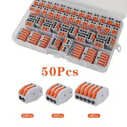 50/55/100/110-teiliges Hebelkabelverbinder-Set, Kompakte Schnellverbindungs-Klemmen für Elektrische Anschlüsse mit 2/3/5 Anschlüssen