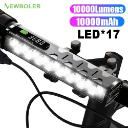 Fahrradlicht 10000 mAh 17 LED Fahrradlicht Vorne wiederaufladbare LED-Taschenlampe 10000LM Scheinwerfer mit Power Bank Fahrradzubehör