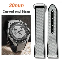Armband für Omega X Swatch Joint MoonSwatch, 20 mm, gebogenes Ende, Silikon-Gummiband für Seamaster 300, wasserdichtes Sportuhrenarmband