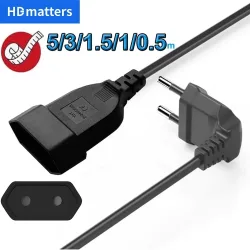 EU-Stromverlängerungskabel, abgewinkelt, europäischer 2-poliger Stecker auf Buchse, Stromverlängerungskabel, EU-Steckdose, Port Saver Extender