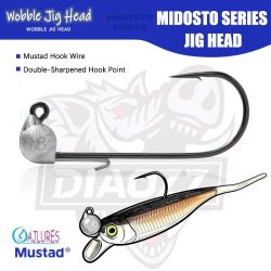 5 Stück Jigkopfhaken 0,9g 1,3g 1,8g 2,7g Midosto Serie Wobble Mustad Haken Bleijigs für Weichköder für Barsch- und Forellenangeln