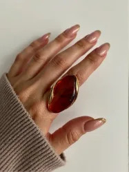 TDJewelry Ringe aus Edelstahl, Farbe, Harz, geometrische Form, 18 Karat vergoldet, modischer Alltagsschmuck, Ring für Damen
