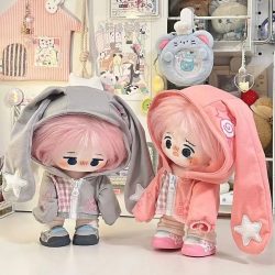 20 cm Puppe Kleidung Cartoon Kaninchen Ohr Rosa Grau Puppe Kaninchen Ohr Mantel Spielen Haus Foto Requisiten Mini Sweatshirt Jacke spielzeug