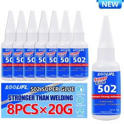 1?8 Stück 502 starker Kleber, Cyanacrylat-Kleber, 10-Sekunden-Klebung, geeignet für Holz, Kunststoff, Keramik, Metall, Allround-Klebewerkzeuge