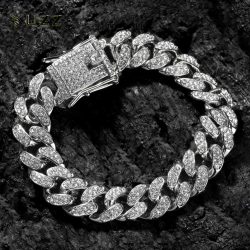 HipHop Männer Frauen 13 MM Zinke Kubanische Gliederkette Armband Bling Iced Out 2 Reihe Strass Gepflastert Miami Rhombus Kubanischen Kette Schmuck