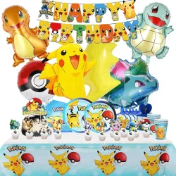 Pokemon Geburtstag Party Dekoration Neue Ligntning Pikachu Ballon Kid Event Liefert Einweg Geschirr Banner Hintergrund Platte