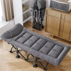 Klappbares Campingbett für den Garten, Einzelbett mit Kissen & Tasche, 200 kg belastbar, verstellbare Liege für Nickerchen im Büro