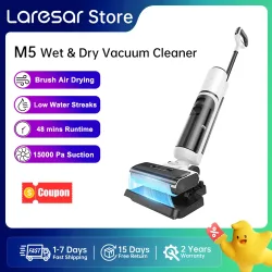 ?M3 Upgraded?Laresar M5 Akku Nass-Trockensauger, Wischsauger mit Kantenreinigung, Bürste mit Lufttrocknung, 48 Min Laufzeit, Selbstreinigung, Kabelloser Staubsauger für Hartböden