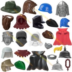 MOC Figuren Körperteile Bausteine Mittelalterliche Ritter Helm Bart Empire Hut Umhang Axt Hammer Sichel Mini-Bausteine Spielzeug Geschenke