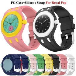 2-in-1-PC-Gehäuse + Silikonarmband für Swatch X AP Royal Pop Taschenuhr-Umbau zum Armbanduhren-Integrationszubehör