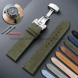 18mm 19mm 20mm 22mm Vintage-Uhrenarmband aus Wildleder, handgefertigt, grau, braun, grün, mit Schmetterlingsschnalle, Armband für Herren und Damen