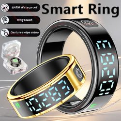 2026 R12 Smart Ring mit Display und Touch-Funktion, kabelloses Laden, Gesundheitsmanager, 5ATM wasserdicht für Herren und Damen, Smartring Neu