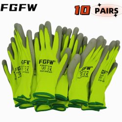 10 Paar PU-beschichtete Arbeitshandschuhe ? leichte, langlebige Schutzhandschuhe EN 388/ISO20471, zertifiziert, Größen S/M/L/XL