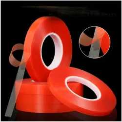 0,2 MM 50 M Starke Acryl Klebstoff 1/2/3/5/10mm PET Rot Film Klar doppelseitiges Klebeband Keine Spur Für Telefon Tablet LCD Bildschirm Glas