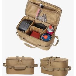 Outdoor-Camping-Aufbewahrungstasche mit großem Fassungsvermögen ? Werkzeugtasche mit Erdnägeln und Picknick-Kochgeschirr-Utensilien-Set, Gaskanister-Organizer