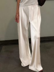 Schicke Satin-Kleiderhose mit weitem Bein für Damen, stilvolle elastische Taille, lockere Passform, lange Hose für Streetwear, Arbeit, einfarbig