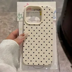 NONE, Vintage Schwarze Polka-Dot-Muster Lychee-Weiche Handyhülle für iPhone 15 16 17 Pro Max 11 12 13 Pro 15 14 Plus 17 Air X Xs XR Cover
