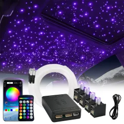 2026 Neu RGBW DC12V 14W 1/2/4 Split?Sternenhimmel?Atmosphärenlicht, APP?gesteuertes Glasfaser?Kit für Fahrzeug?Innenraum, Autodach?Sternleuchten