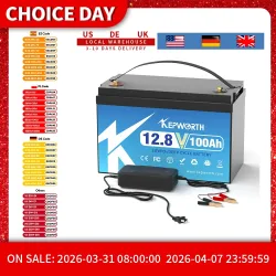KEPWORTH 12 V 100 Ah LiFePO4-Akku, Güteklasse A, wiederaufladbar, für die Aufbewahrung von Lithium-Eisenphosphat-Akkus im Freien/Haus