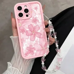 Rosa Blumen Silikon Weiche Handyhülle für iPhone 11 12 13 14 15 16 17 18 Pro Max Air 16E X XS XR 7 8 Plus Schmetterling Charm Cover