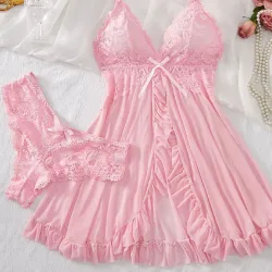 Strapsanzug Sommer Ultradünnes Nachthemd Spitze Tanga Sets Damen Sexy Pyjamas Dessous Heißes Nachtkleid Bequeme Nachtwäsche