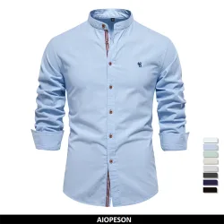 AIOPESON 100% Baumwolle Sozialen Hemd Männer Einfarbig Langarm Hohe Qualität Marke Hemd für Männer Frühling Stehen Casual männer Shirts