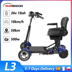 SUNNIGO 4-Rad Elektromobil Elektroroller Doppelter 500W Motor 36V 18Ah Lithium-Batterie Leichtgewichtig Faltbar Große Reichweite 50km