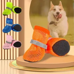 4 Stück, Hundeschuhe, rutschfest, atmungsaktiv, verschleißfest, Hundestiefel, geeignet für kleine, mittelgroße Haustiere, Welpen-Schutzschuhe.