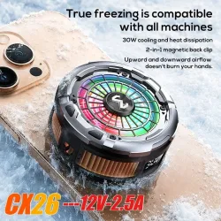 MEMO CX26 Magnetischer / Clip-AI-Halbleiter-Kühler für Smartphones 12V/2.5A mit Digitalanzeige und schnellem Lüfter