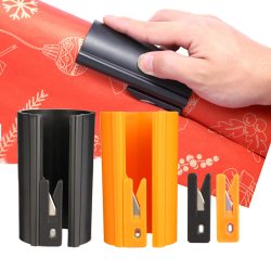 HORN verschiebbarer Geschenkpapier-Schneider ? leicht zu schleifender Geschenkpapier-Trimmer für Weihnachten und Geburtstage, langlebiges ABS, Orange/Schwarz