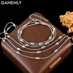 GANEMLY 316L Edelstahl Multilayer Tragen Kette Halskette Armband Set Für Frauen Neue Trendy Silber Farbe Wasserdicht Schmuck