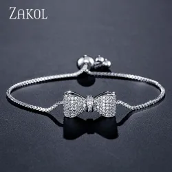 ZAKOL Modisches verstellbares Armband und Armreif mit Schleife und Zirkonia-Kristall für Damen, brillanter CZ-Party-Schmuck