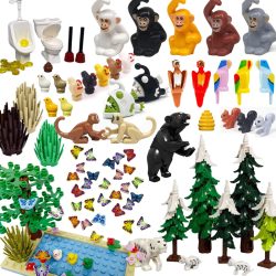 MOC City Tier-Bausteine Schmetterling Insekt Vogel Katze Affe Bär Krokodil Kuh Winter Tannenbaum Montage-Bausteine Spielzeug N15
